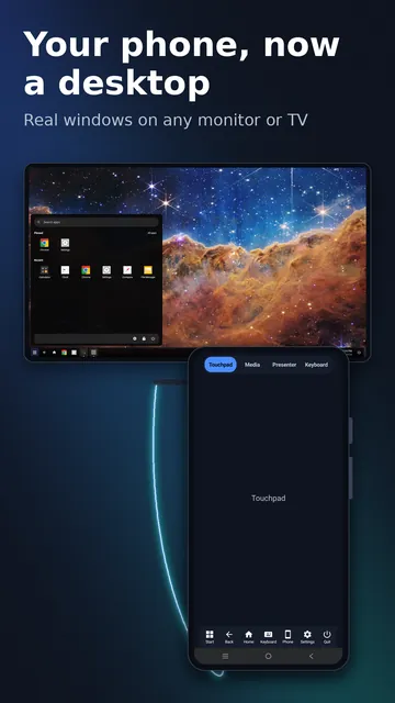 A desktop on the monitor with the phone as a touchpad
